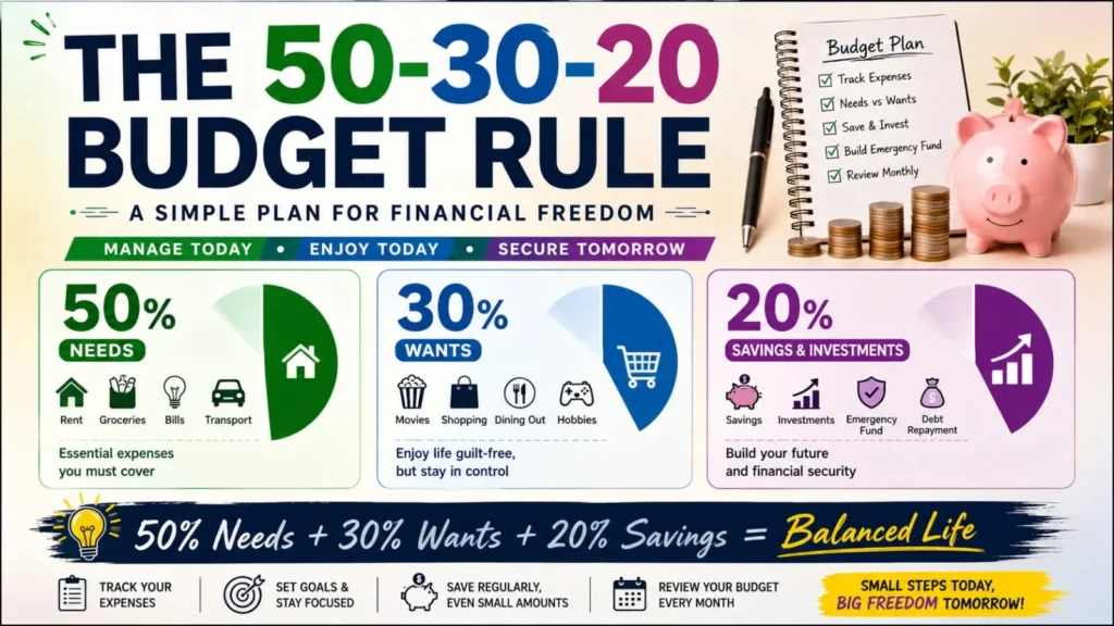 50-30-20 Rule budgeting formula for beginners