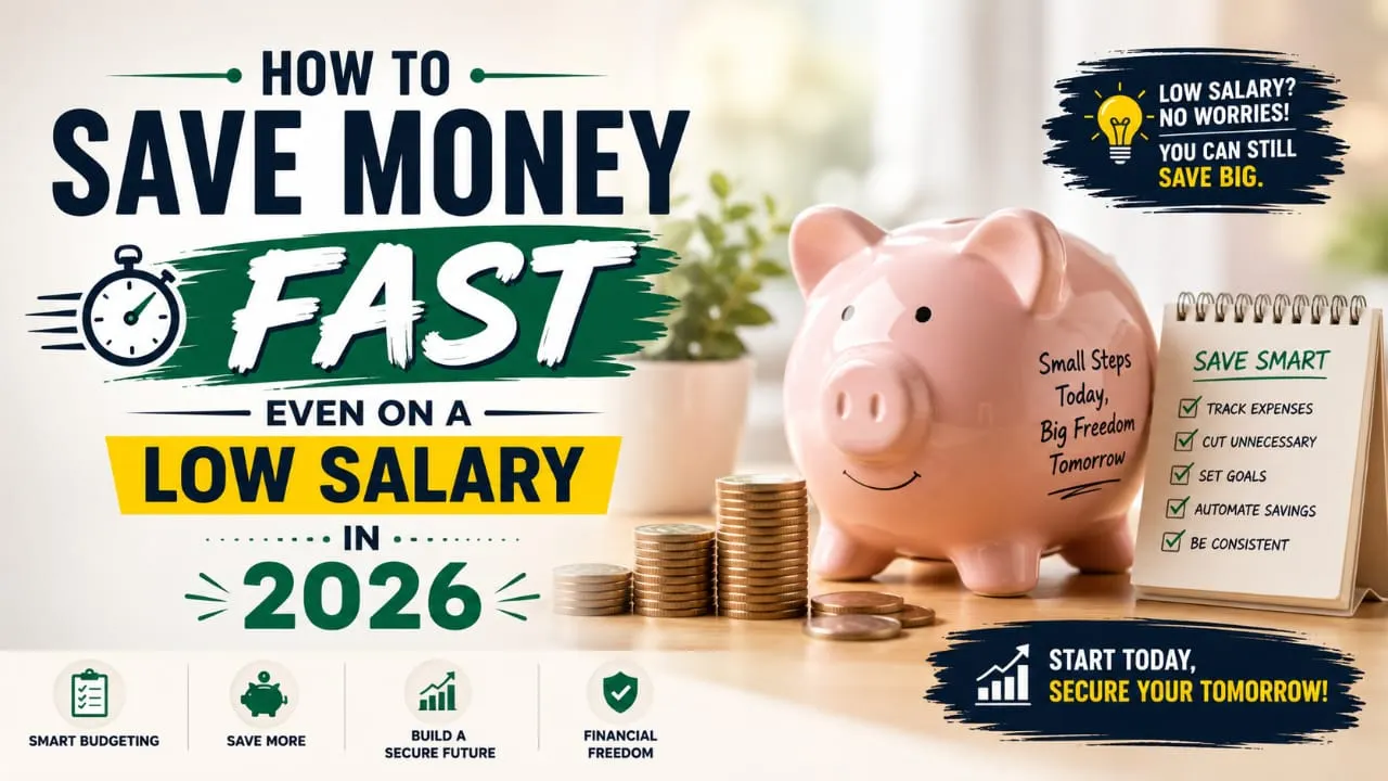 How to Save Money Fast Even on a Low Salary in 2026 poster design