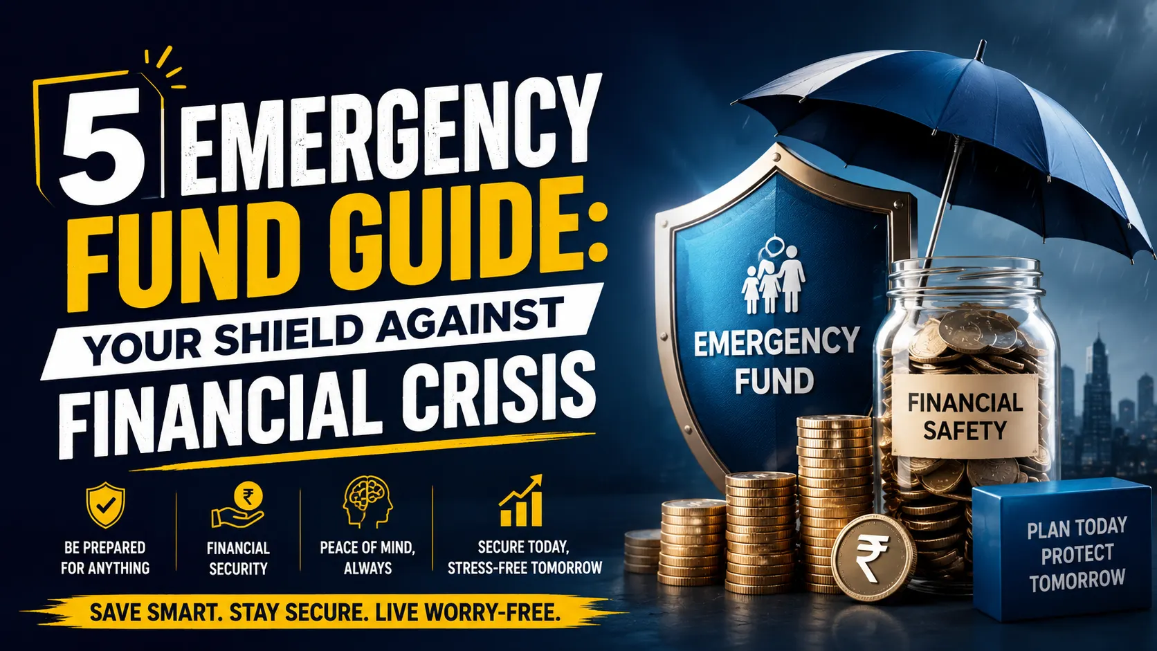 Emergency Fund Guide financial safety shield and savings concept
