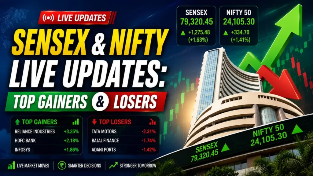 Sensex and Nifty top gainers and losers live update