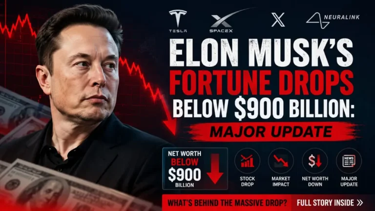 Elon Musk Fortune drops below $900 billion after major market losses today.