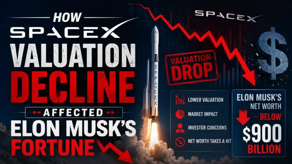 Elon Musk's Fortune falls as SpaceX valuation declines amid investor concerns today.