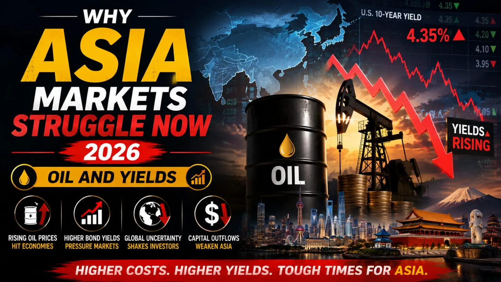 Asia markets struggle 2026 oil and yields