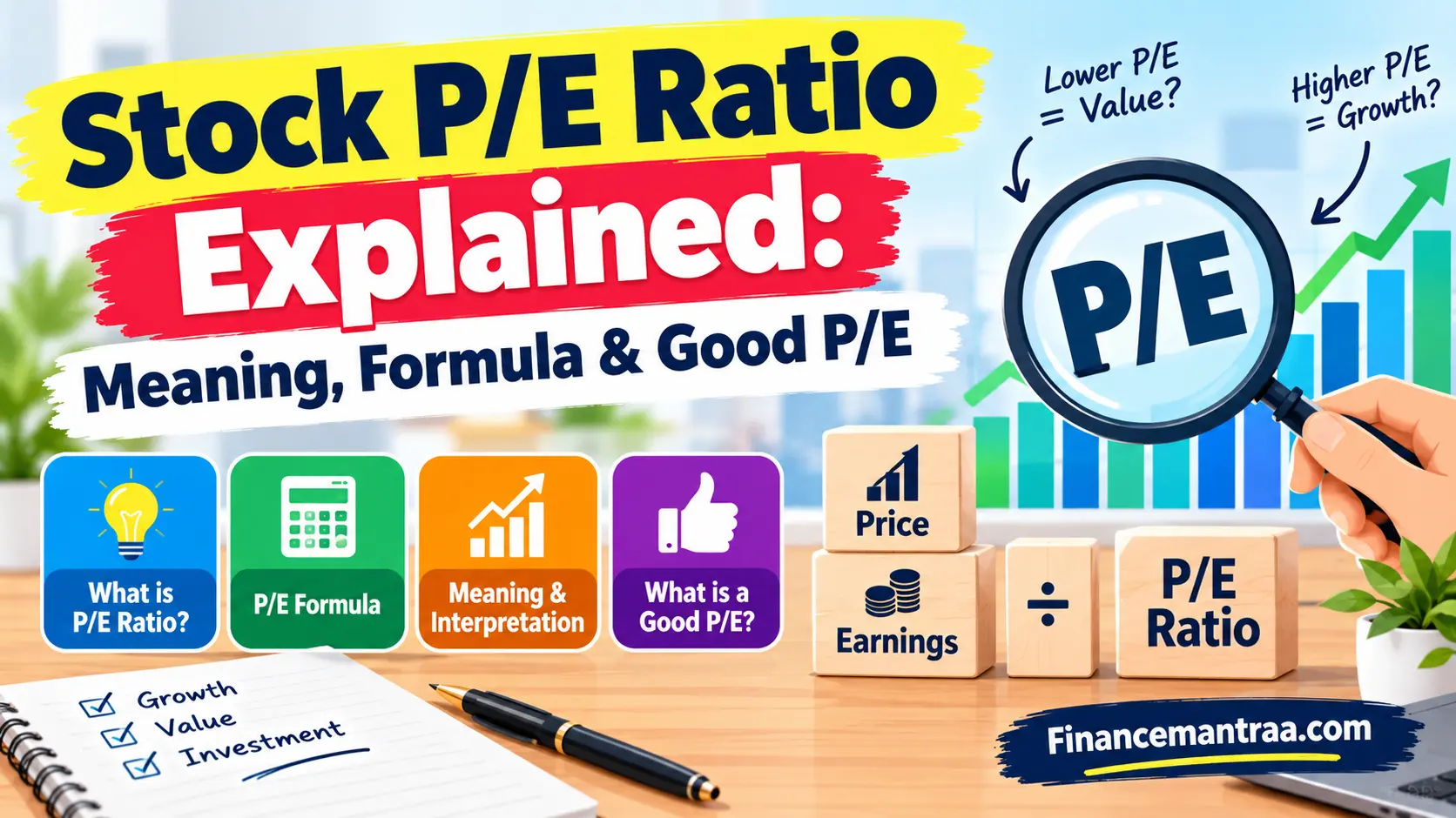 Stock P/E Ratio formula and meaning explained for beginners