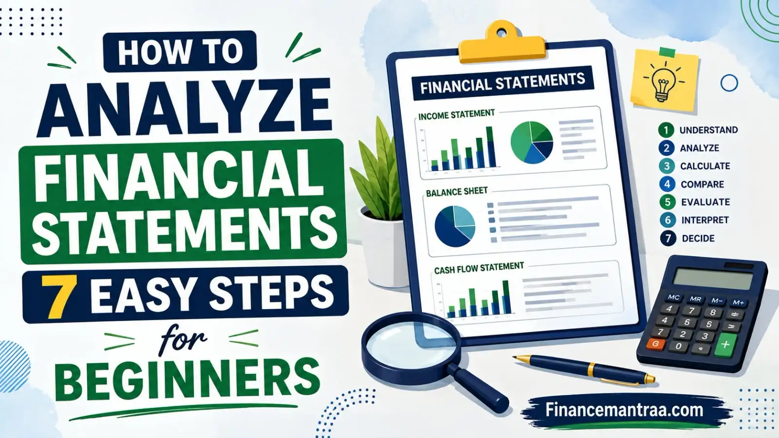 Beginner analyzing income statement, balance sheet and cash flow statement charts